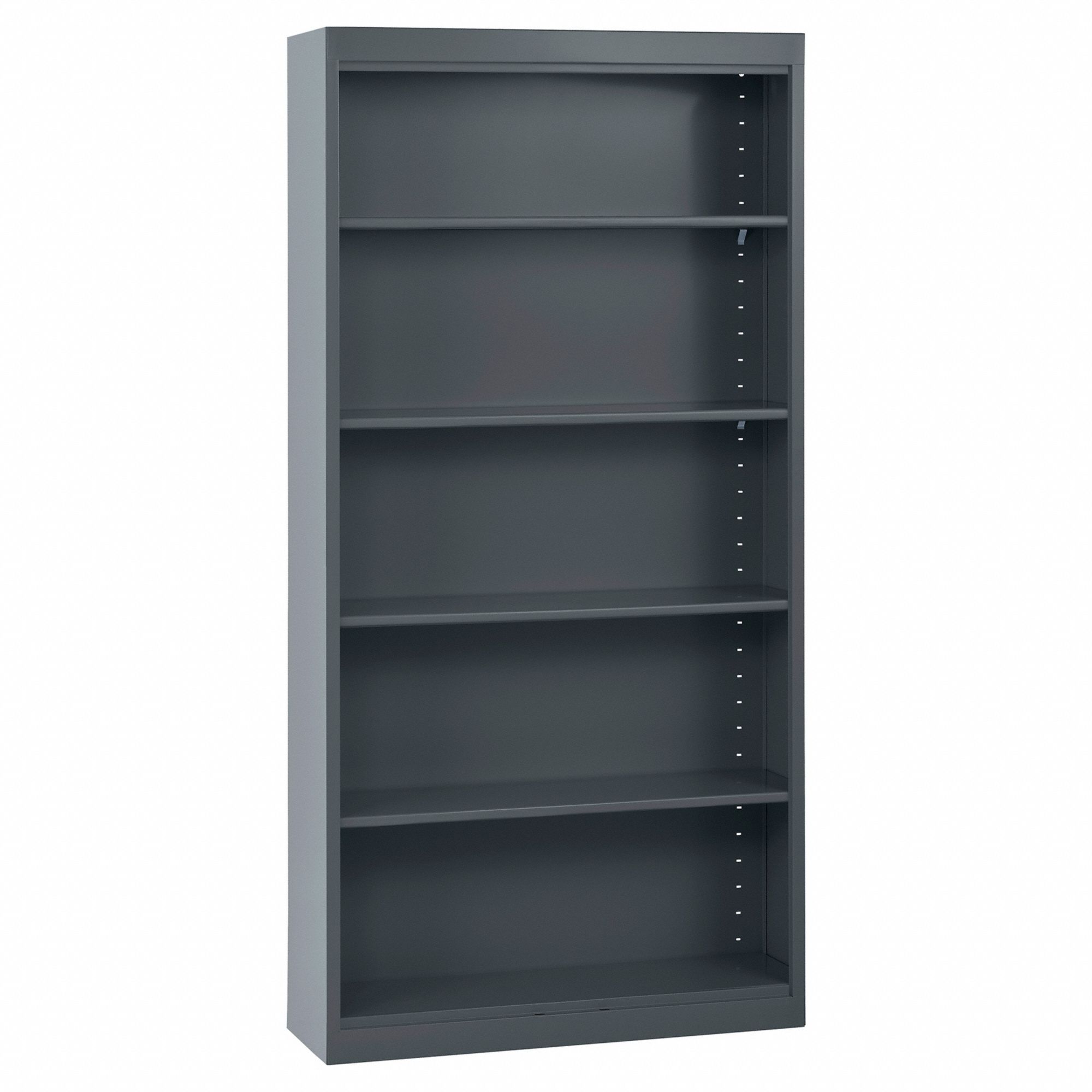 Bookcase: Charcoal, Steel, 72 in Overall Ht, 36 in Overall Wd, 12 in Overall Dp, 5 Shelves