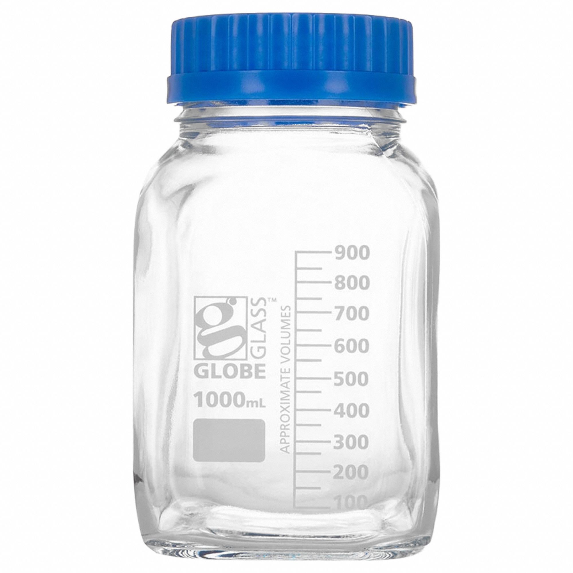 Bottle: Borosilicate Glass, 1 L Capacity - mL, 33.81 fl oz Capacity - oz, 68 mm Body Dia, Graduated