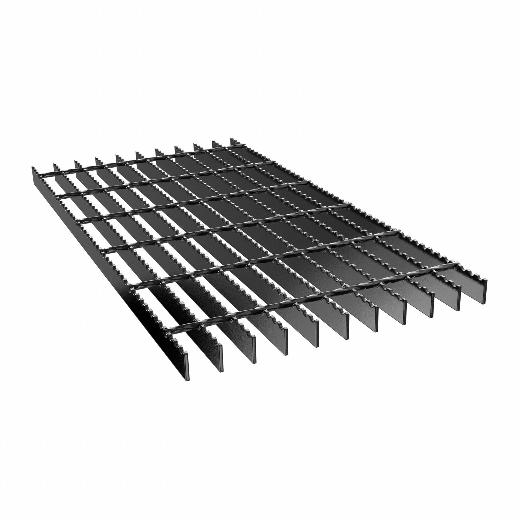 Carbon Steel Bar Grating: Serrated, Black Painted, 24 in x 6 ft (W x L), 1 in Overall Ht, Welded