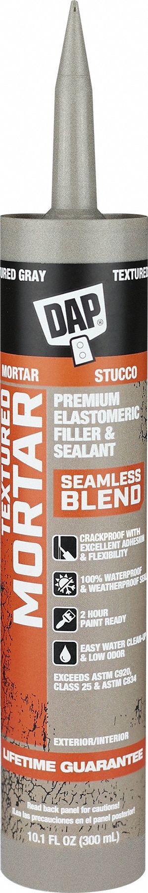 Filler and Sealant: Textured Mortar, Gray, Acrylic Latex, 10 oz Container Size, Cartridge