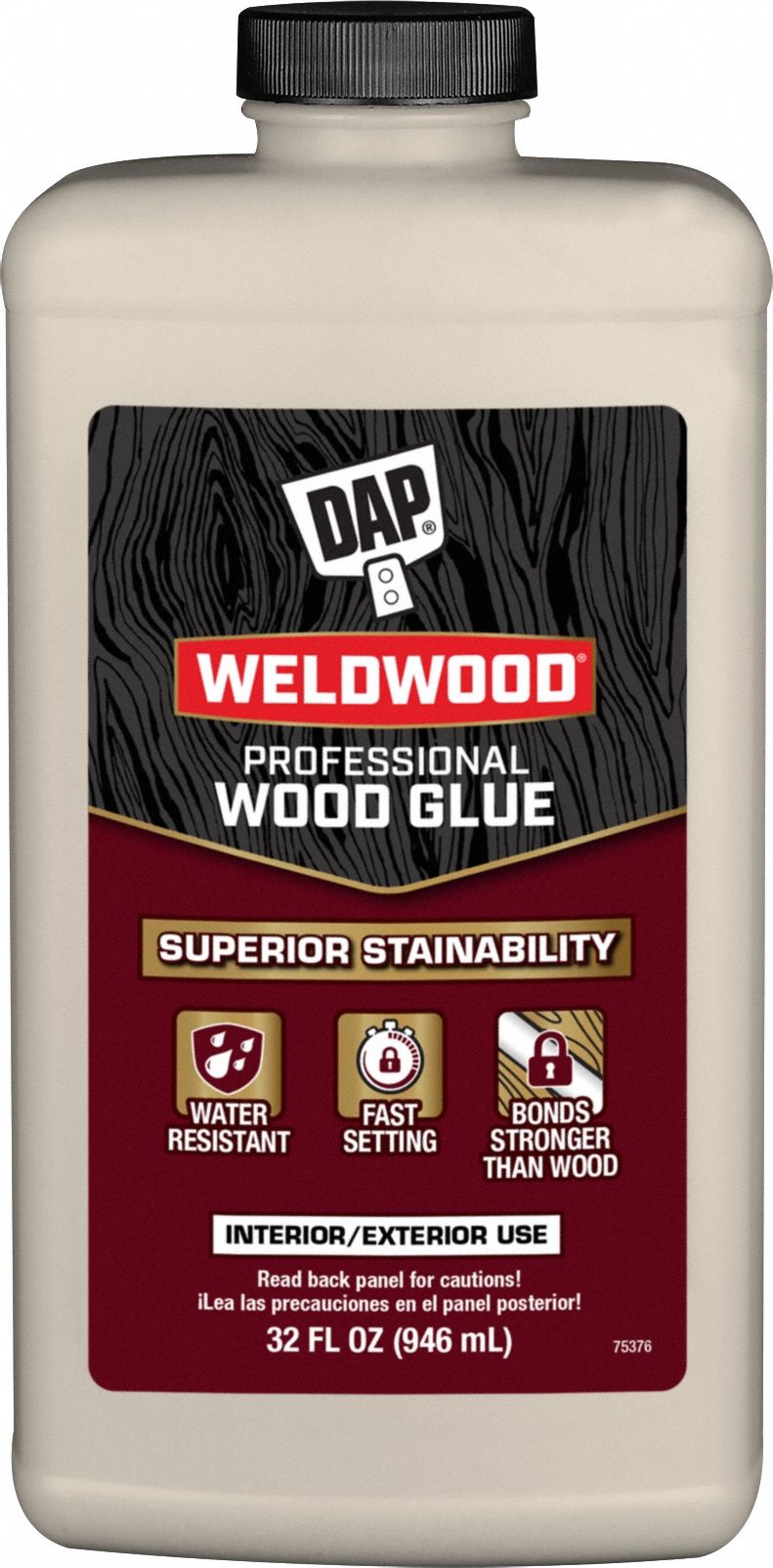 Professional Wood Glue: Weldwood, Extended Working Time, Interior/Exterior, 32 fl oz, Bottle