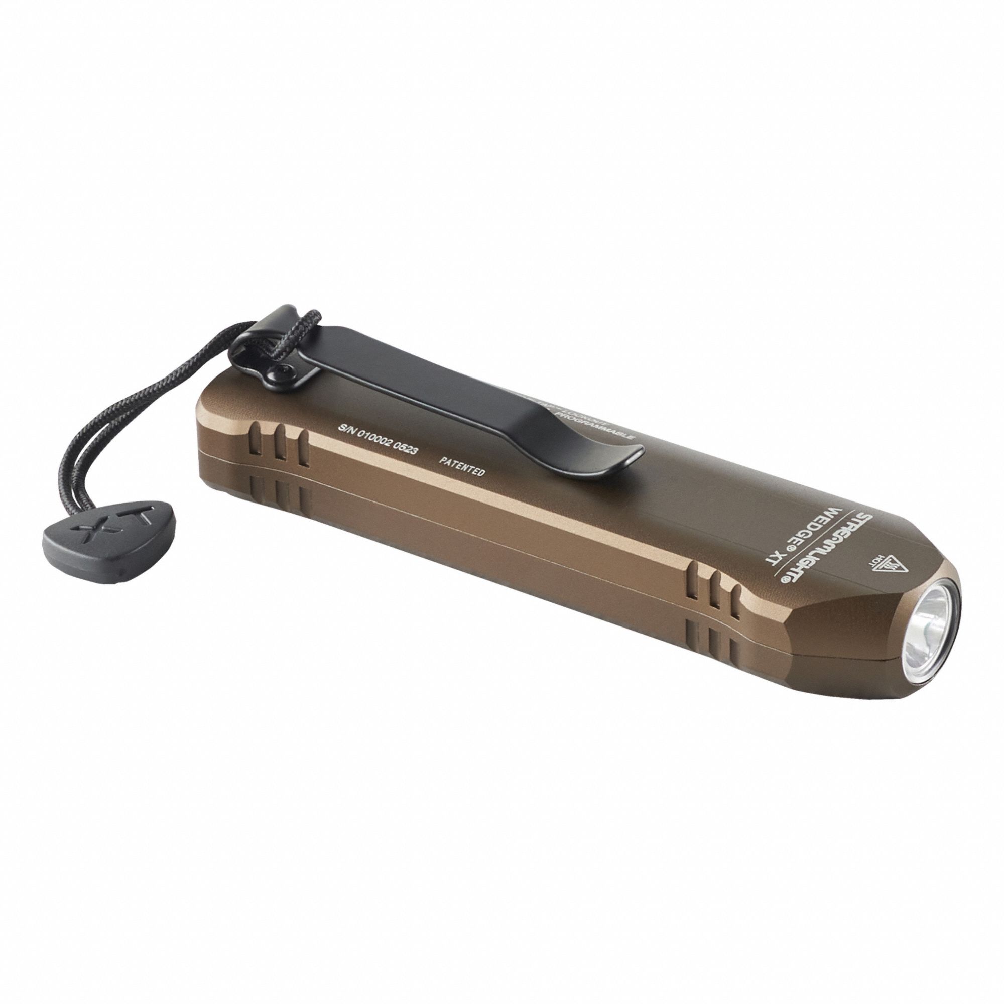 Handheld Flashlight: 500 lm Max Brightness, 2 hr Run Time at Max Brightness, Tan, Tail