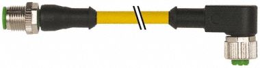 Cordset: M12 Male Straight X M12 Female Right Angle, 4 Pins, Yellow, PVC, 0.6 m Cable Lg