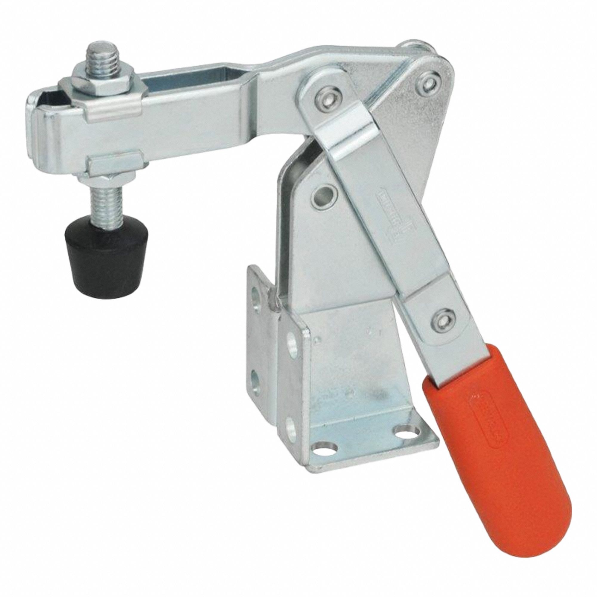 Vertical Acting Toggle Clamp: Vertical  Handle, Flange Base Mounting, 76 mm Arm Lg, Rubber