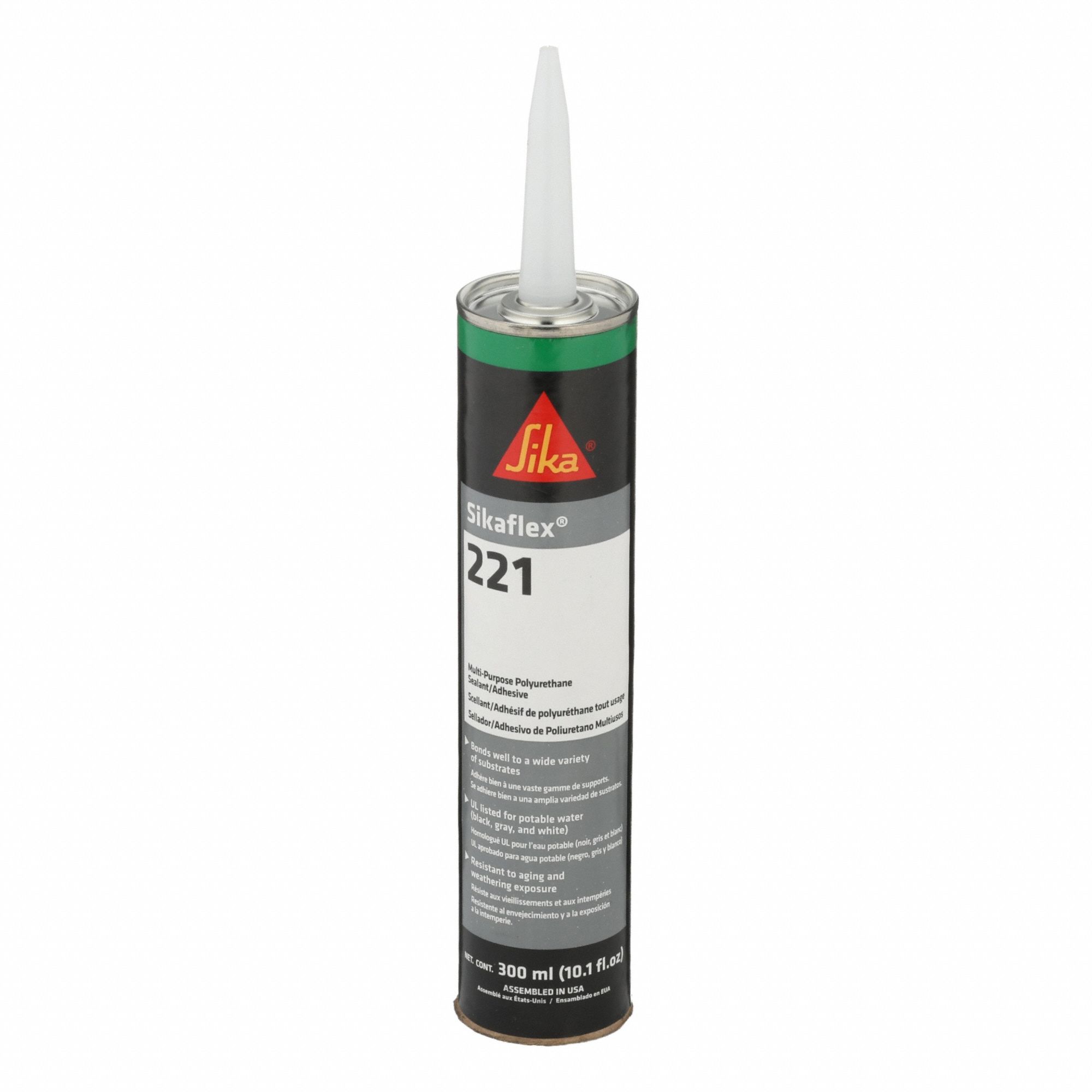 Polyurethane Sealant: Sikaflex 221, Black, 10 oz Container Size, Cartridge