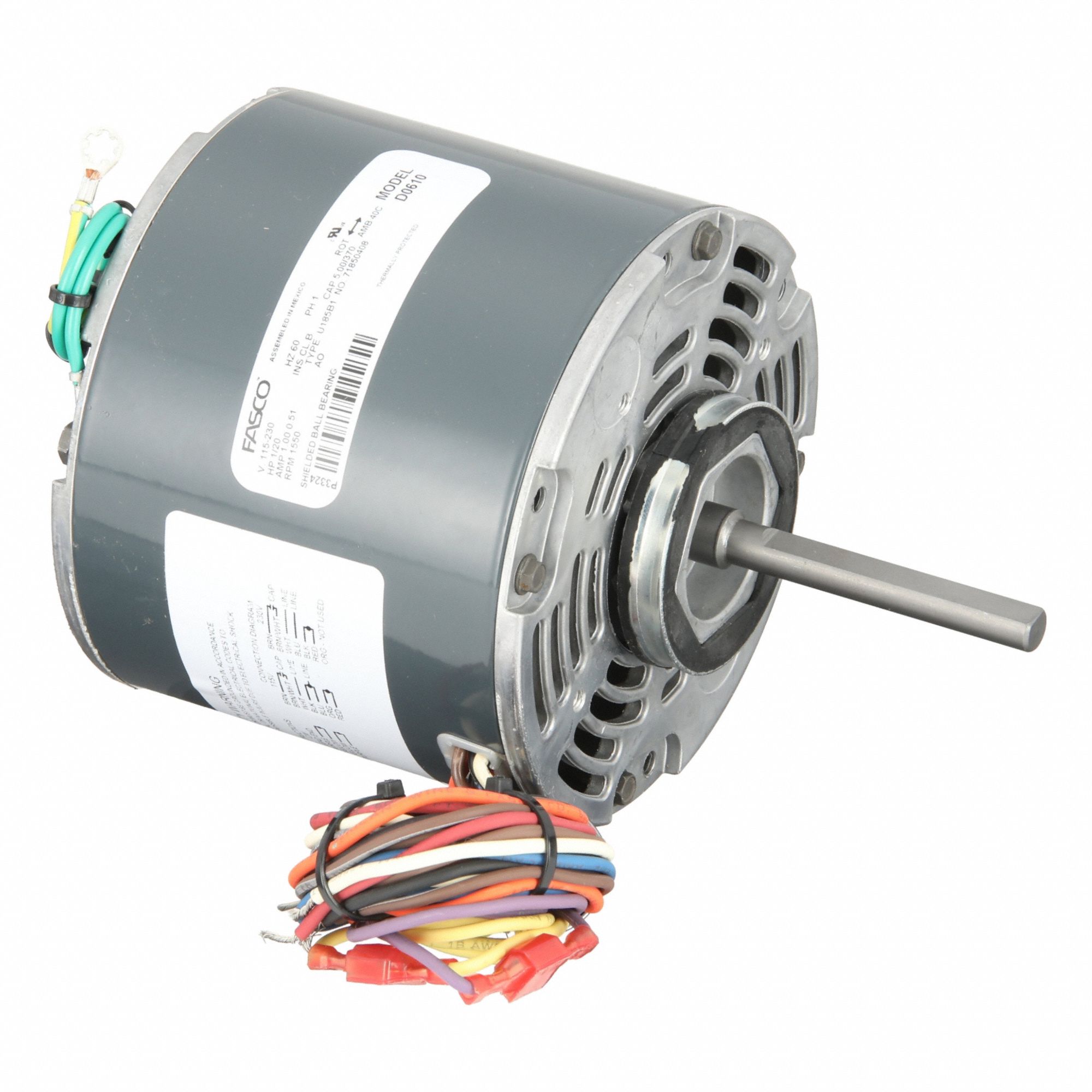 Refrigeration Motor: Single Phase, Resilient Ring, Permanent Split Capacitor, 1/20 hp, Auto, B