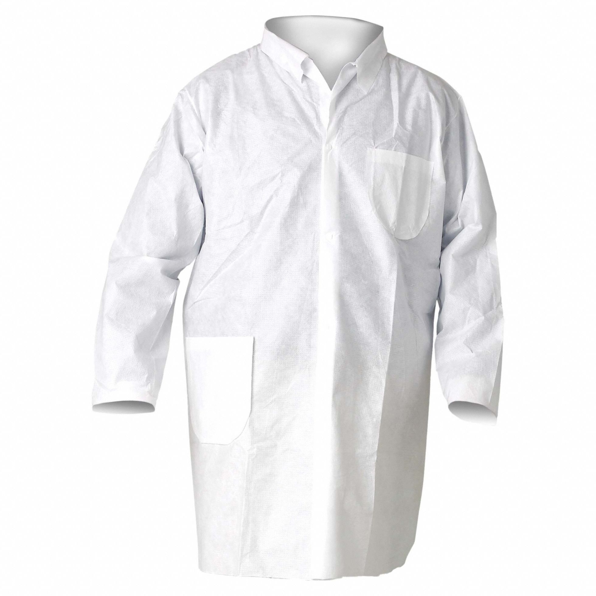 Lab Coat: SMMMS, Plain Collar, Snaps Closure, 2 Pockets, Left Chest/Right Hip, White, S