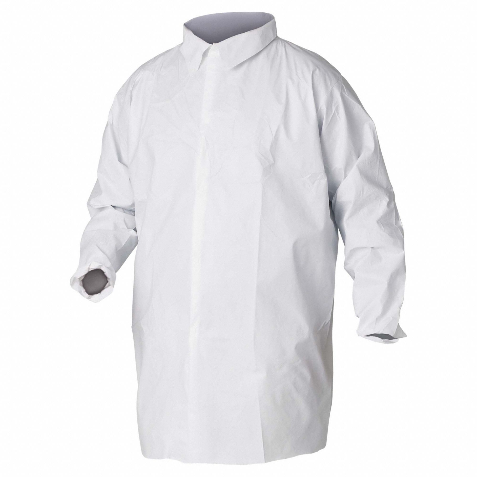 Lab Coat: SMMMS, Plain Collar, Hook-and-Loop Closure, 0 Pockets, Elastic Cuff, White, S