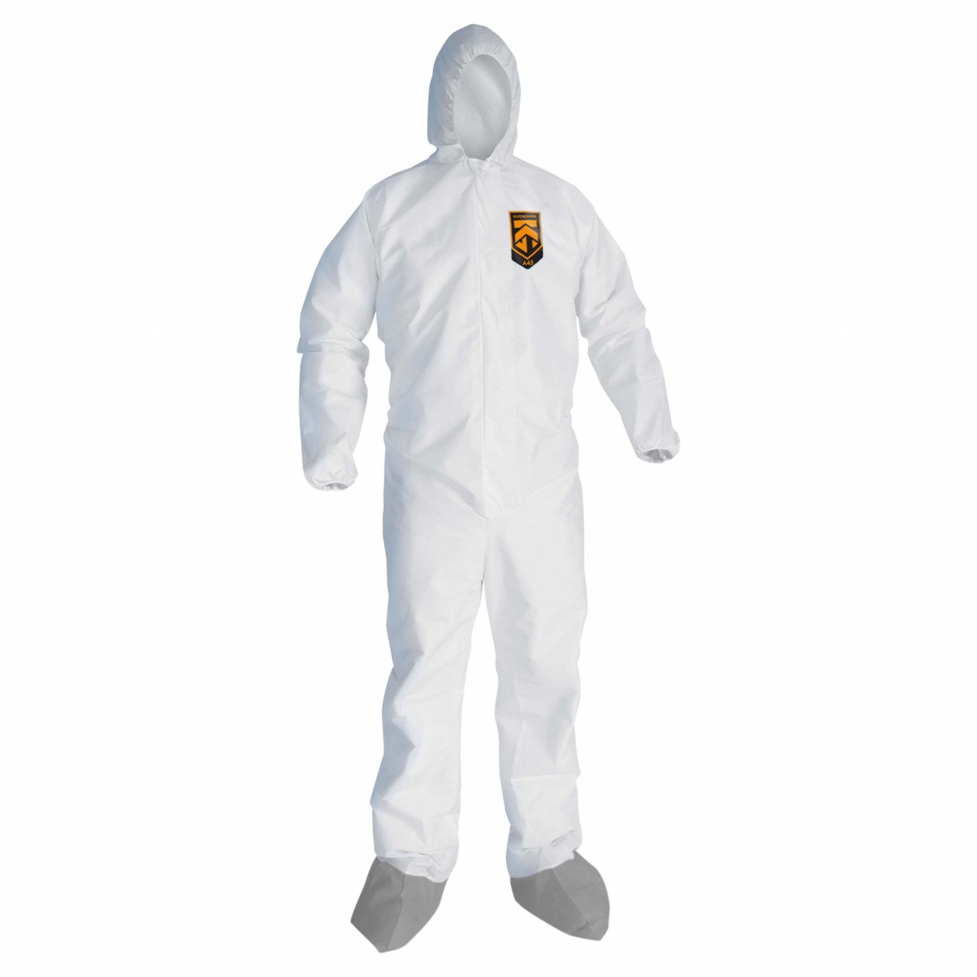 Breathable Particle Hooded Protection Coveralls: 2XL, SMMMS, Elastic Wrist, White, 25 PK