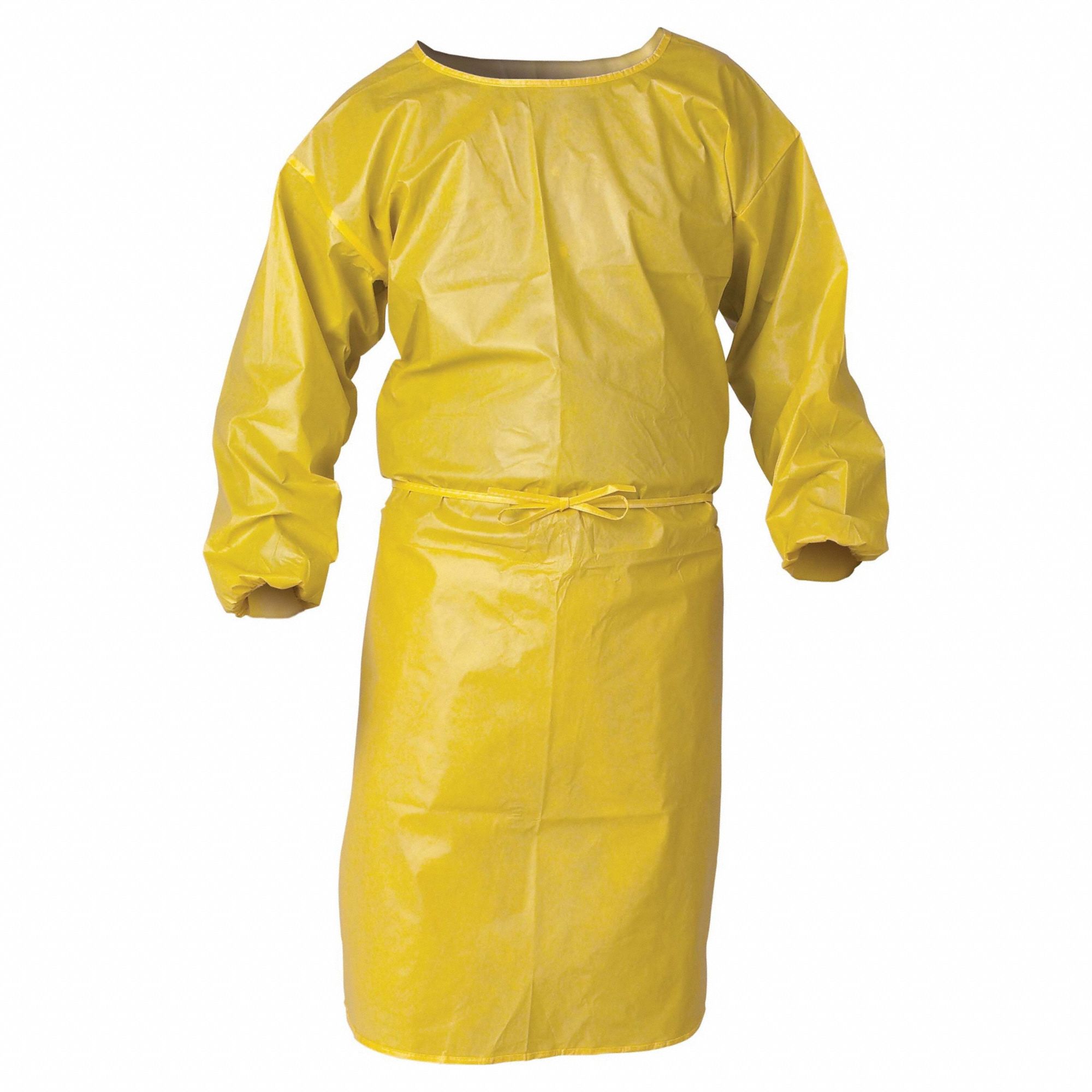 Smock: Polyethylene Coated Fabric, 1.5 mil Thick, Shin, Snap, Tie, Yellow, 5XL/6XL, 25 PK