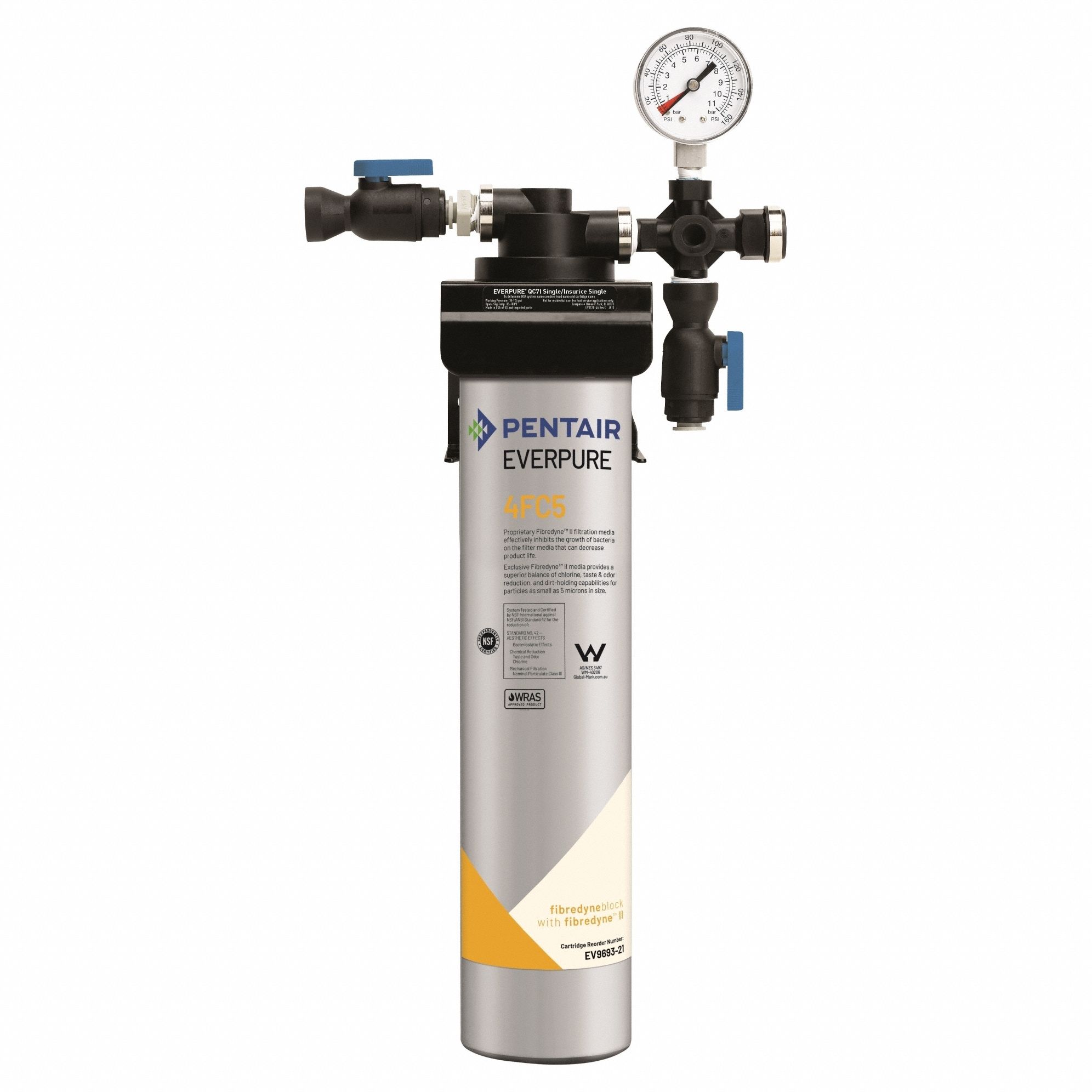 Water Filtration System: 5 micron, 2.5 gpm, 15, 000 gal, 18 in Overall Ht, 8 in Overall Dia