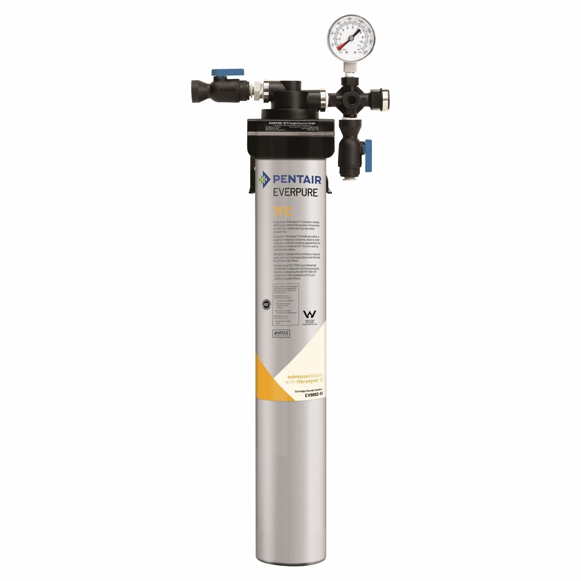 Water Filtration System: 0.2 micron, 2.5 gpm, 25, 000 gal, 24 in Overall Ht