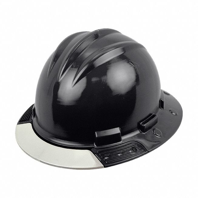 Full Brim Hard Hat: Black, No Graphics, Ratchet (4-Point), Ratchet, Polyethylene, Side-Slots