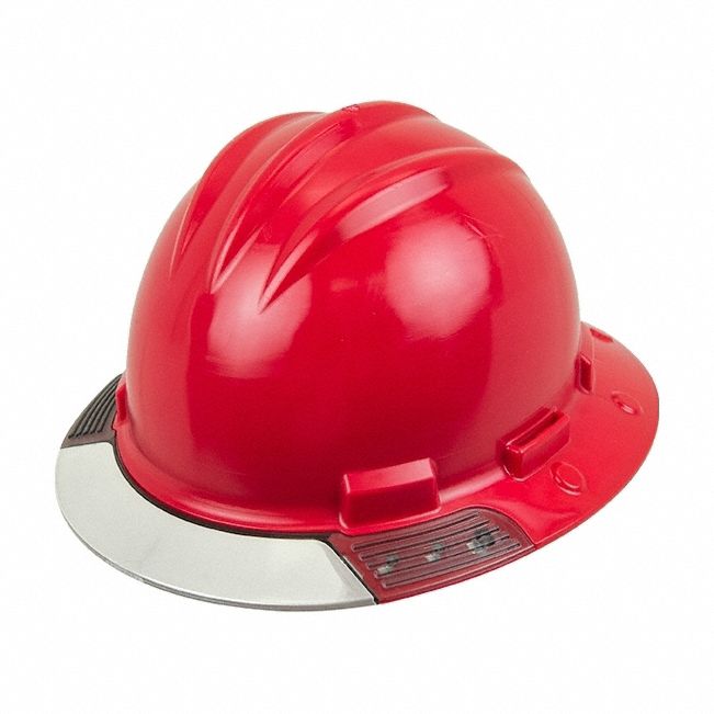 Full Brim Hard Hat: Red, No Graphics, Ratchet (4-Point), Ratchet, Polyethylene, Side-Slots