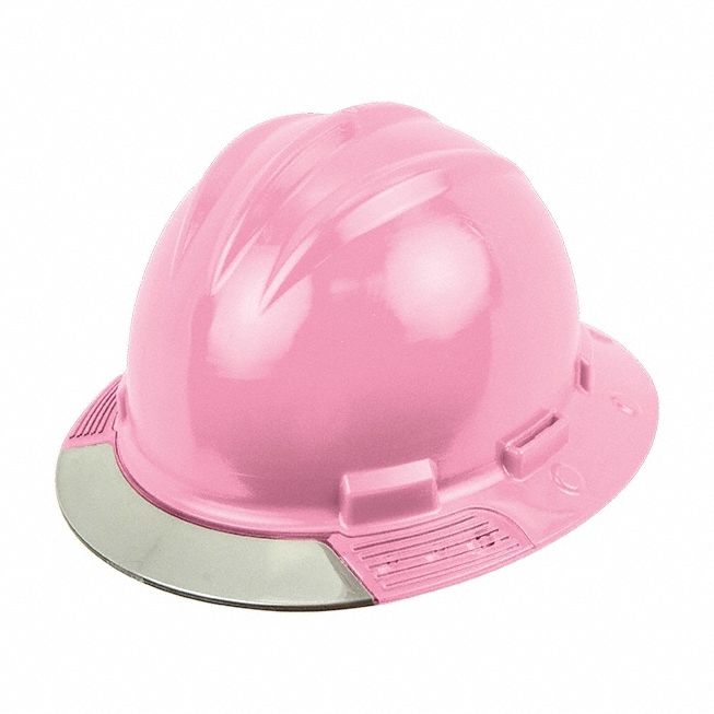 Full Brim Hard Hat: Pink, No Graphics, Ratchet (4-Point), Ratchet, Polyethylene, Side-Slots