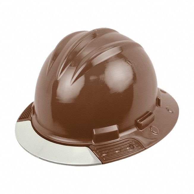 Full Brim Hard Hat: Brown, No Graphics, Ratchet (4-Point), Ratchet, Polyethylene, Side-Slots