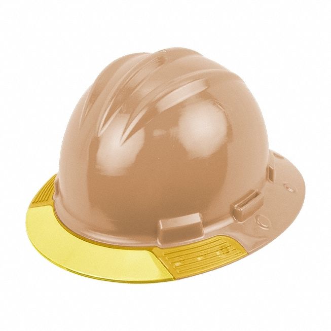 Full Brim Hard Hat: Tan, No Graphics, Ratchet (4-Point), Ratchet, Polyethylene, Side-Slots