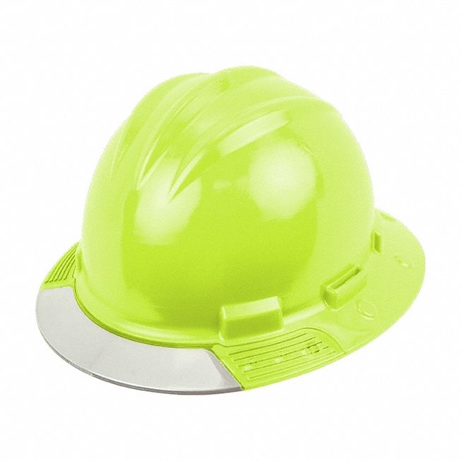 Full Brim Hard Hat: Yellow, No Graphics, Ratchet (4-Point), Ratchet, Polyethylene, BULLARD