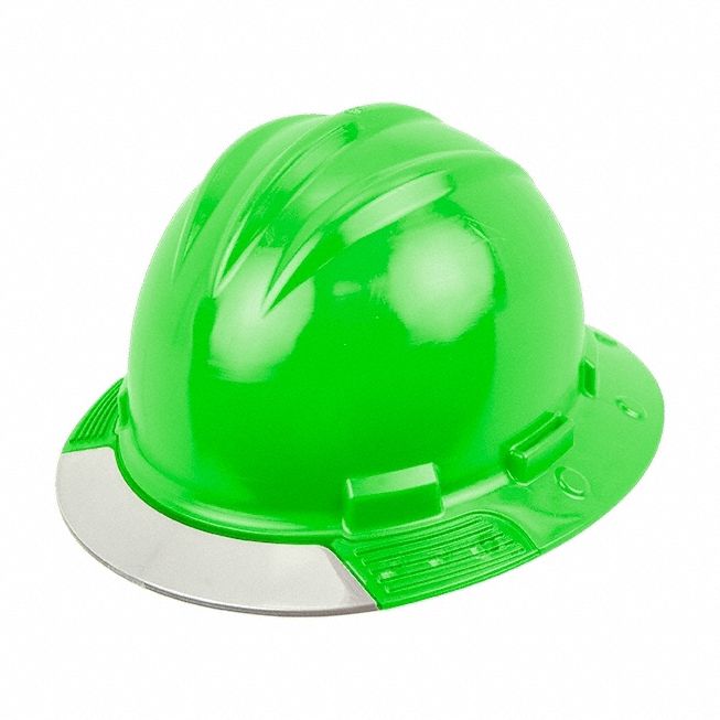 Full Brim Hard Hat: Green, No Graphics, Ratchet (4-Point), Ratchet, Polyethylene, Side-Slots