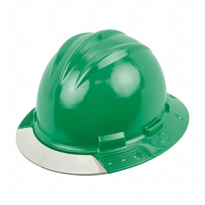 Full Brim Hard Hat: Kelly Green, No Graphics, Ratchet (4-Point), Ratchet, Polyethylene