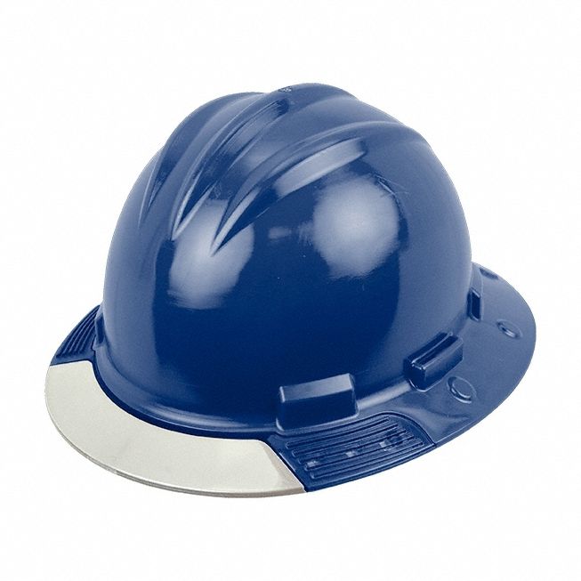 Full Brim Hard Hat: Navy Blue, No Graphics, Ratchet (4-Point), Ratchet, Polyethylene, Solid