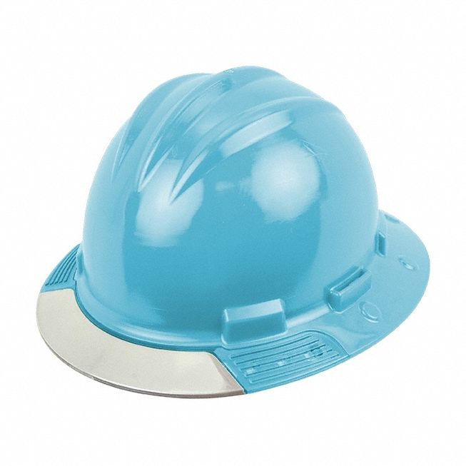 Full Brim Hard Hat: Sky Blue, No Graphics, Ratchet (4-Point), Ratchet, Polyethylene, BULLARD