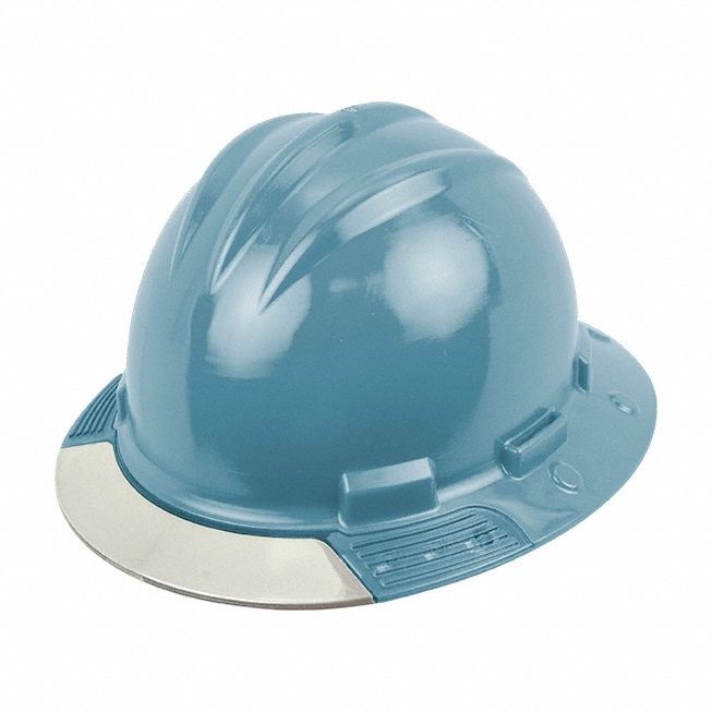 Full Brim Hard Hat: Slate Blue, No Graphics, Ratchet (4-Point), Ratchet, Polyethylene, Solid