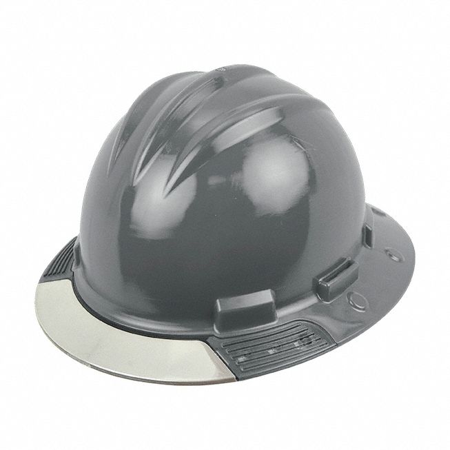 Full Brim Hard Hat: Dove Gray, No Graphics, Ratchet (4-Point), Ratchet, Polyethylene, Solid