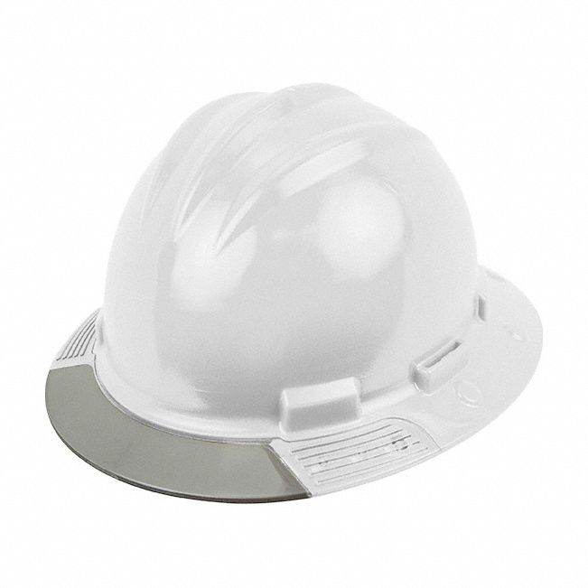 Full Brim Hard Hat: White, No Graphics, Ratchet (4-Point), Ratchet, Polyethylene, Side-Slots