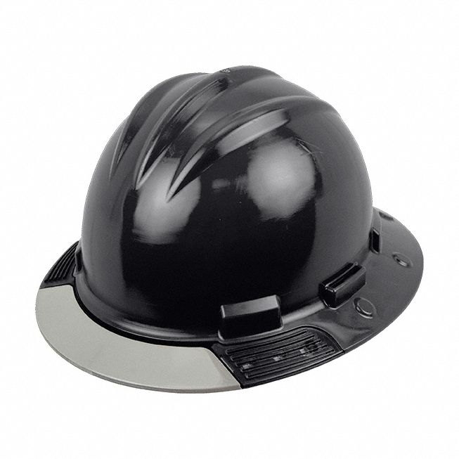 Full Brim Hard Hat: Black, No Graphics, Ratchet (4-Point), Ratchet, Polyethylene, Side-Slots
