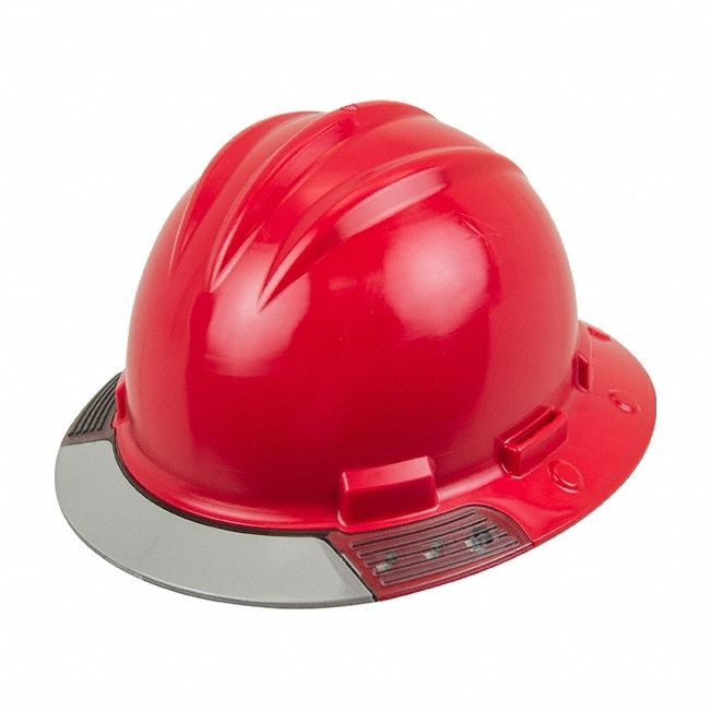 Full Brim Hard Hat: Red, No Graphics, Ratchet (4-Point), Ratchet, Polyethylene, Side-Slots