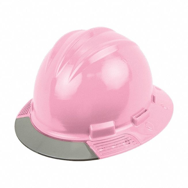 Full Brim Hard Hat: Pink, No Graphics, Ratchet (4-Point), Ratchet, Polyethylene, Side-Slots