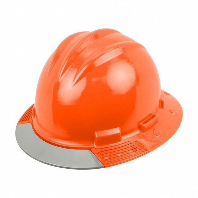 Full Brim Hard Hat: Orange, No Graphics, Ratchet (4-Point), Ratchet, Polyethylene, BULLARD