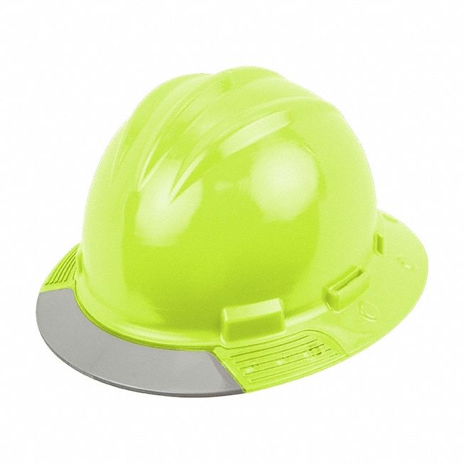 Full Brim Hard Hat: Yellow, No Graphics, Ratchet (4-Point), Ratchet, Polyethylene, BULLARD