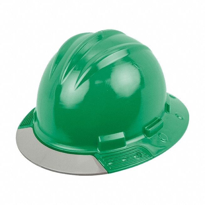 Full Brim Hard Hat: Kelly Green, No Graphics, Ratchet (4-Point), Ratchet, Polyethylene