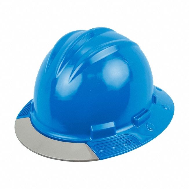Full Brim Hard Hat: Pacific Blue, No Graphics, Ratchet (4-Point), Ratchet, Polyethylene