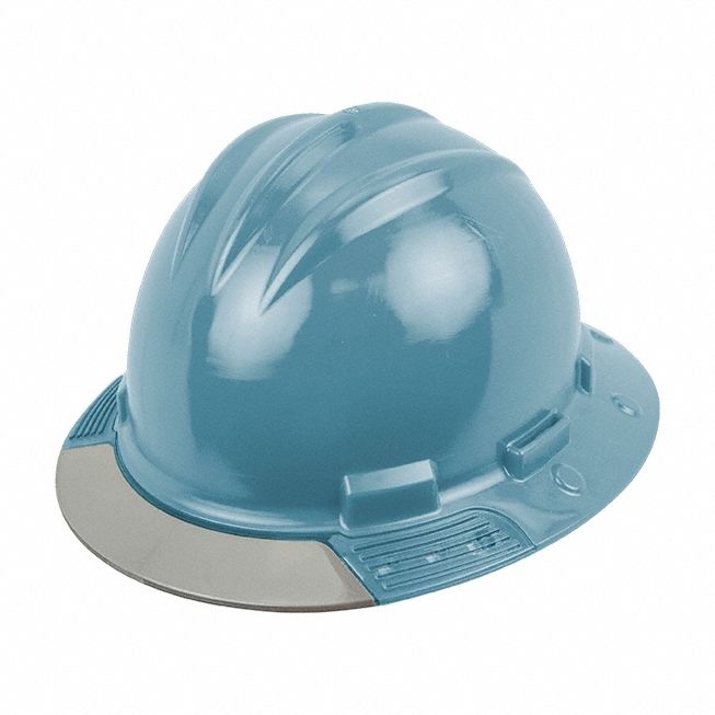 Full Brim Hard Hat: Slate Blue, No Graphics, Ratchet (4-Point), Ratchet, Polyethylene, Solid