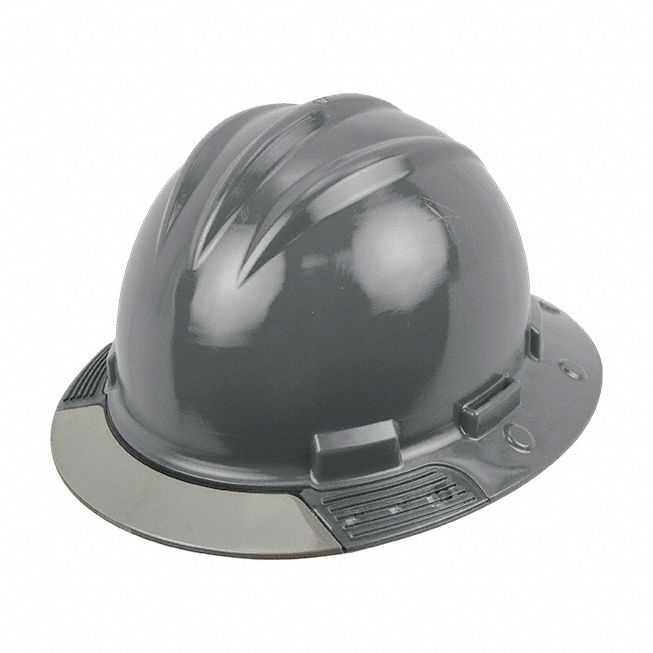 Full Brim Hard Hat: Dove Gray, No Graphics, Ratchet (4-Point), Ratchet, Polyethylene, Solid