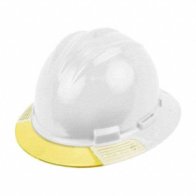 Full Brim Hard Hat: White, No Graphics, Ratchet (4-Point), Ratchet, Polyethylene, Side-Slots