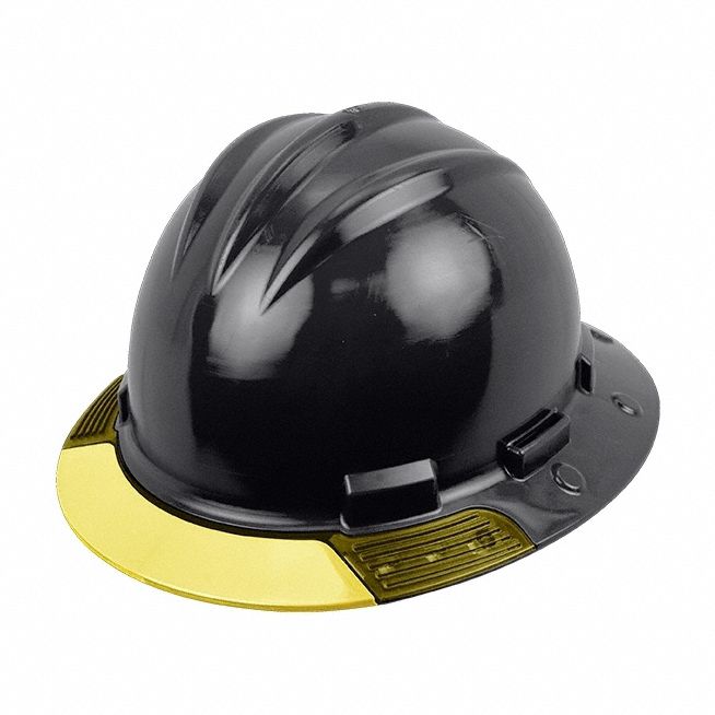 Full Brim Hard Hat: Black, No Graphics, Ratchet (4-Point), Ratchet, Polyethylene, Side-Slots