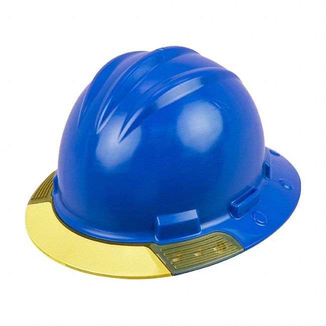 Full Brim Hard Hat: Sky Blue, No Graphics, Ratchet (4-Point), Ratchet, Polyethylene, BULLARD