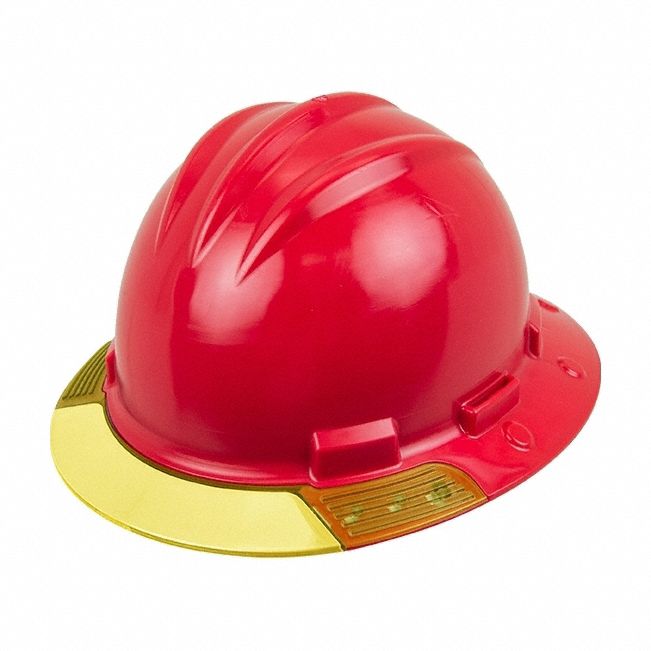 Full Brim Hard Hat: Red, No Graphics, Ratchet (4-Point), Ratchet, Polyethylene, Side-Slots