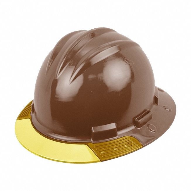Full Brim Hard Hat: Brown, No Graphics, Ratchet (4-Point), Ratchet, Polyethylene, Side-Slots