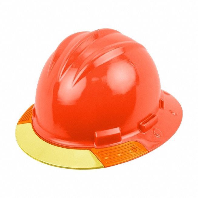 Full Brim Hard Hat: Orange, No Graphics, Ratchet (4-Point), Ratchet, Polyethylene, BULLARD