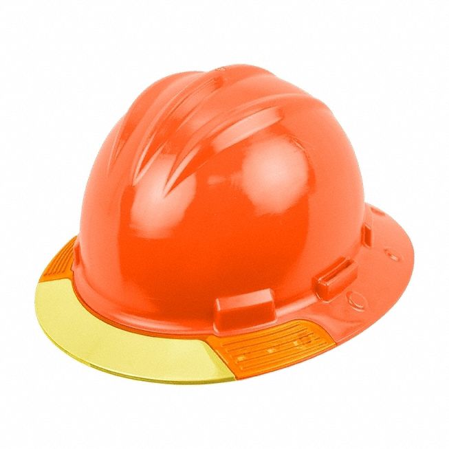 Full Brim Hard Hat: Orange, No Graphics, Ratchet (4-Point), Ratchet, Polyethylene, BULLARD