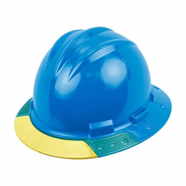 Full Brim Hard Hat: Pacific Blue, No Graphics, Ratchet (4-Point), Ratchet, Polyethylene