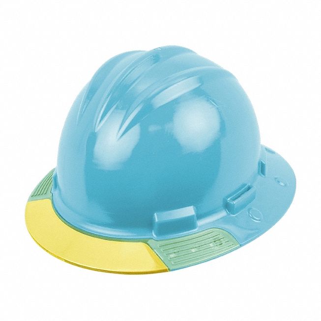 Full Brim Hard Hat: Sky Blue, No Graphics, Ratchet (4-Point), Ratchet, Polyethylene, BULLARD