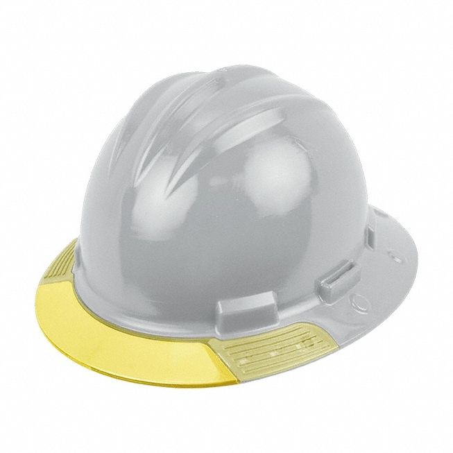 Full Brim Hard Hat: Gray, No Graphics, Ratchet (4-Point), Ratchet, Polyethylene, Side-Slots