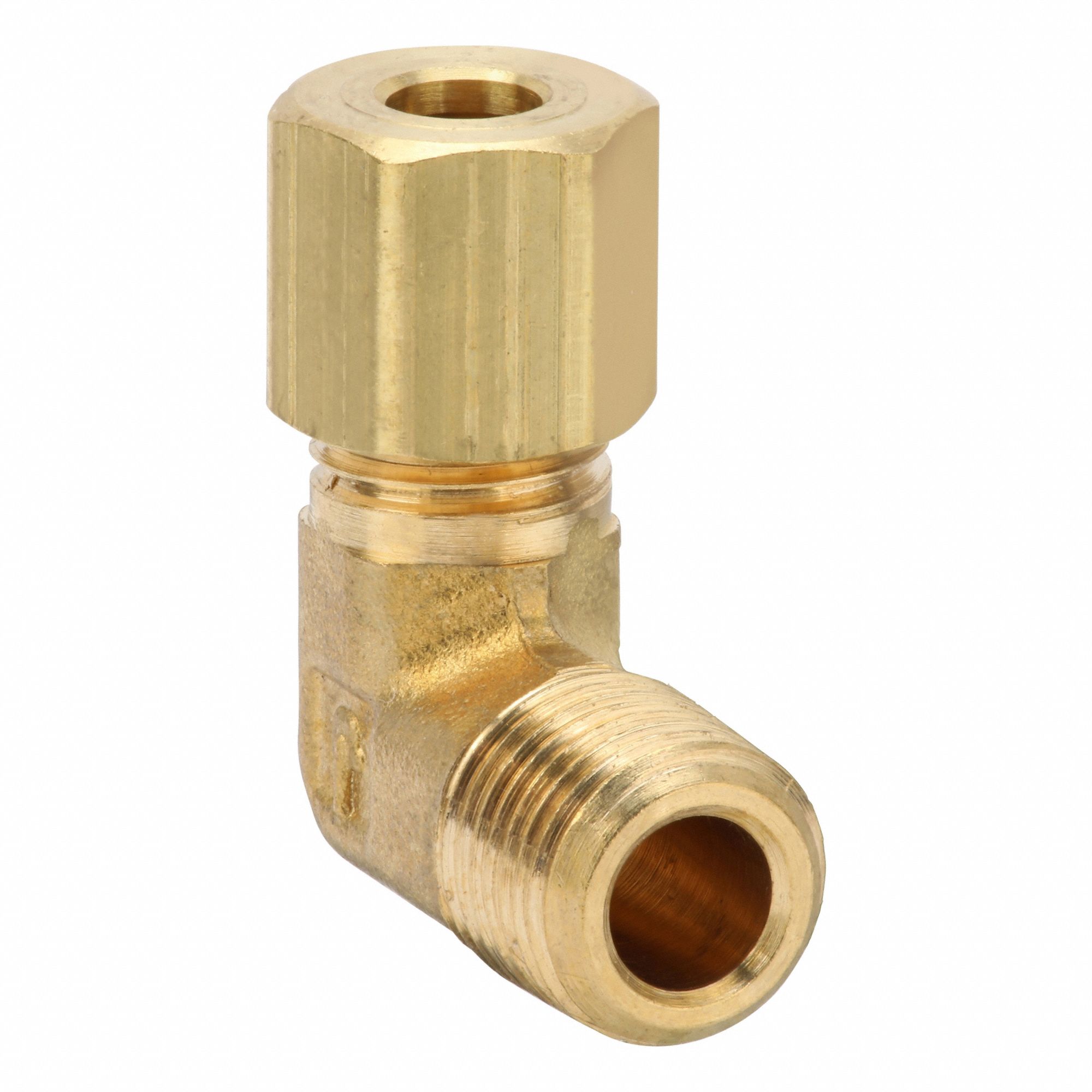 Compression Fitting Elbow: 3/16 in OD x 1/8 in Pipe Fitting Size, Compression x MNPT, Brass