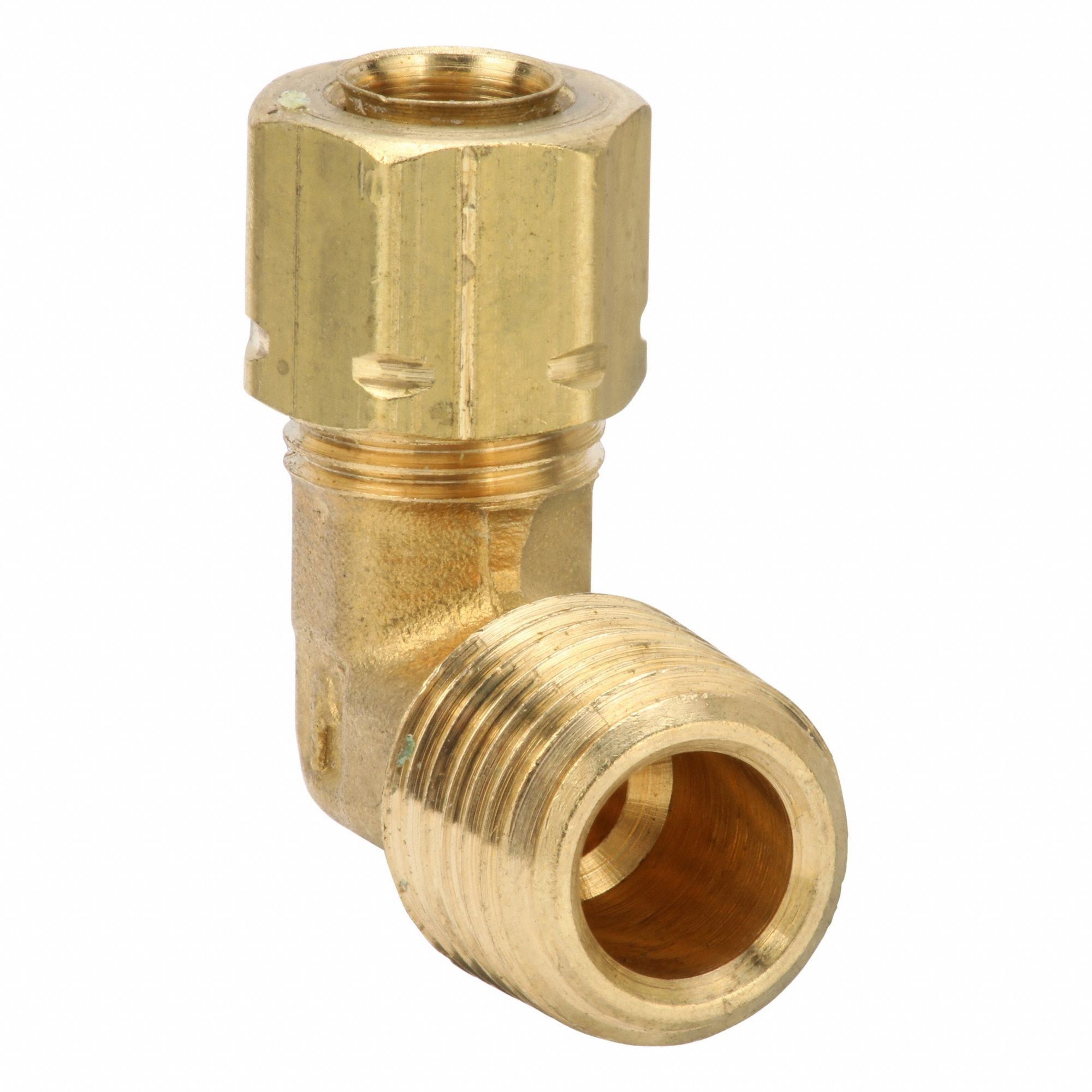 Compression Fitting Elbow: 1/4 in OD x 1/4 in Pipe Fitting Size, Compression x MNPT, Brass